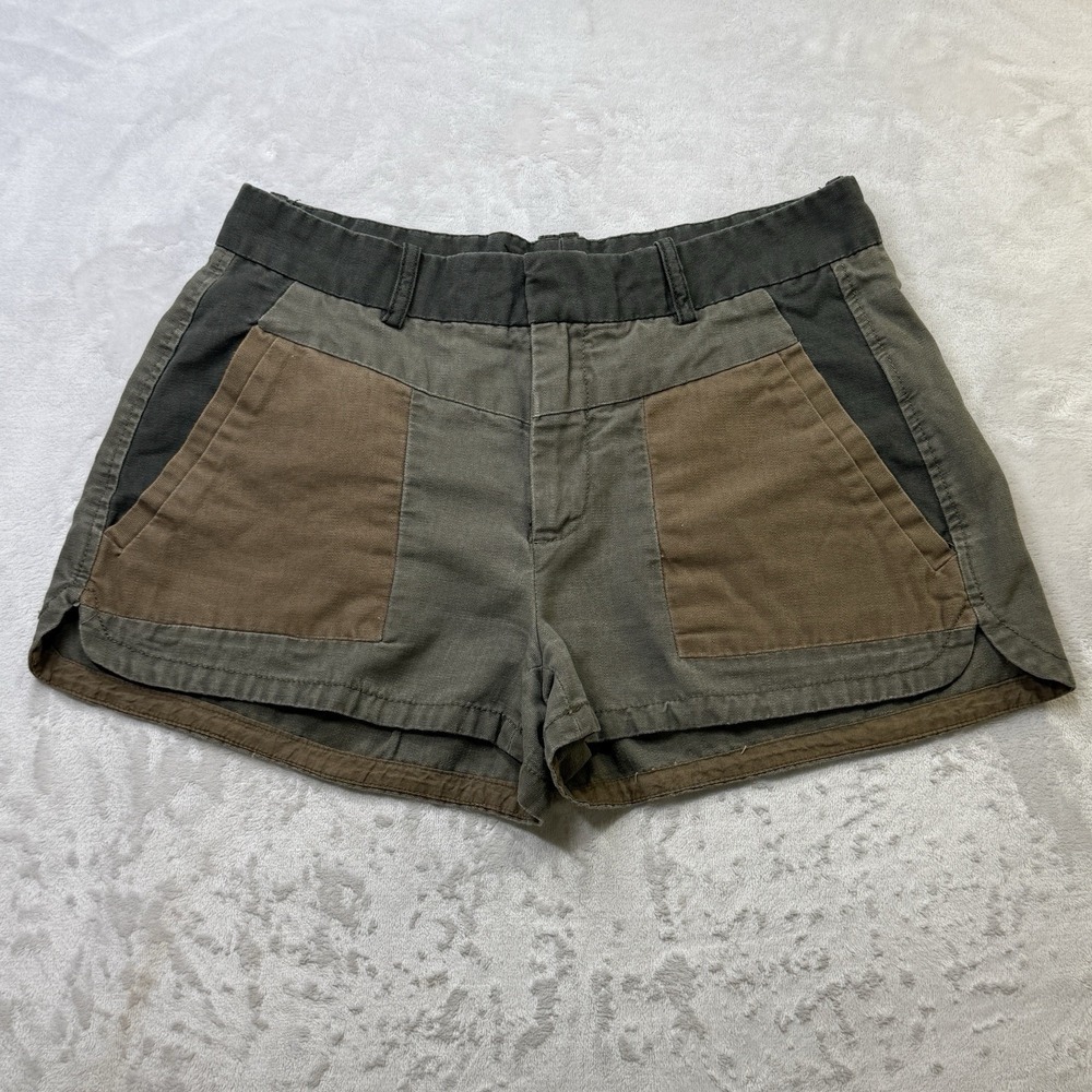Zara‎ Women Colorblock Shorts Olive Brown Casual Patchwork Size S